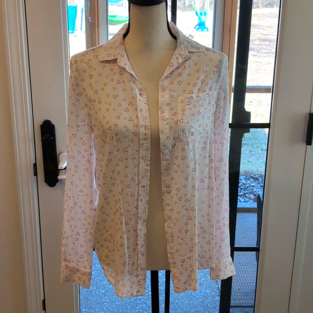 beachlunchlounge White And Red Hearts Blouse Size S